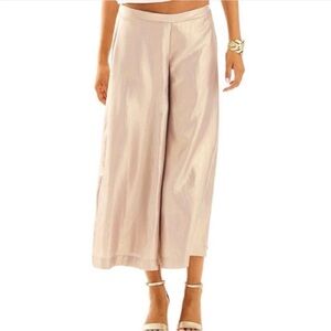 Lilly Pulitzer Margo Gold Metallic Cropped Pants size XS Wide Leg Pull On Gaucho
